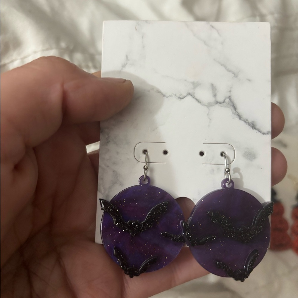 Purple Bat Earrings